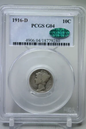 1916-D Mercury Dime 5C PCGS G04 Green CAC #9280