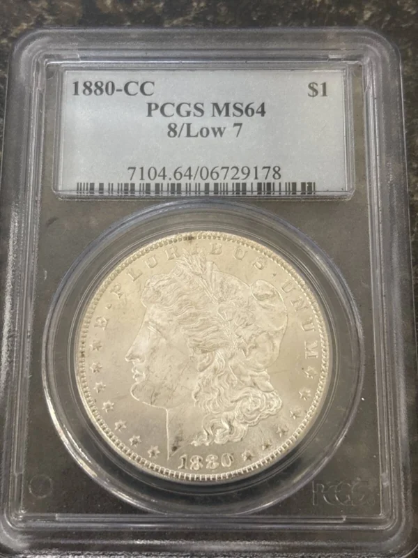 1880 CC Morgan Silver Dollar PCGS MS-64 8/Low 7