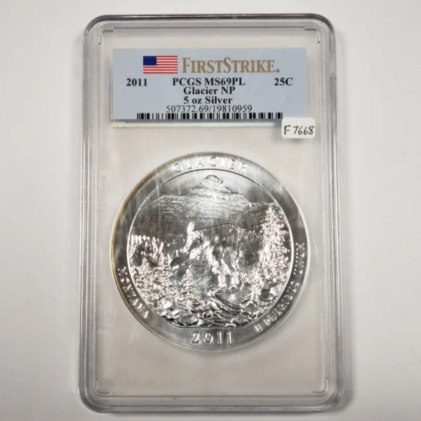 2011 5 oz Silver ATB America Beautiful Glacier Park - PCGS MS 69 PL - F7668