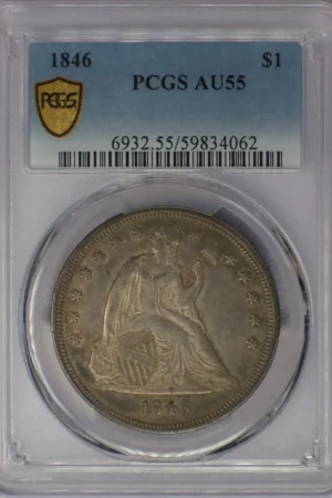 1846 $1 Seated Liberty Dollar - PCGS AU 55
