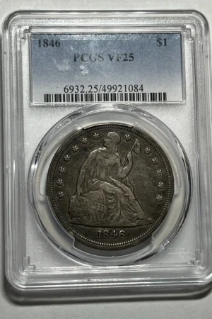 1846 $1 Seated Liberty Silver Dollar PCGS VF25
