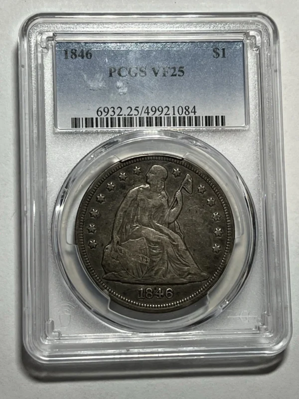 1846 $1 Seated Liberty Silver Dollar PCGS VF25