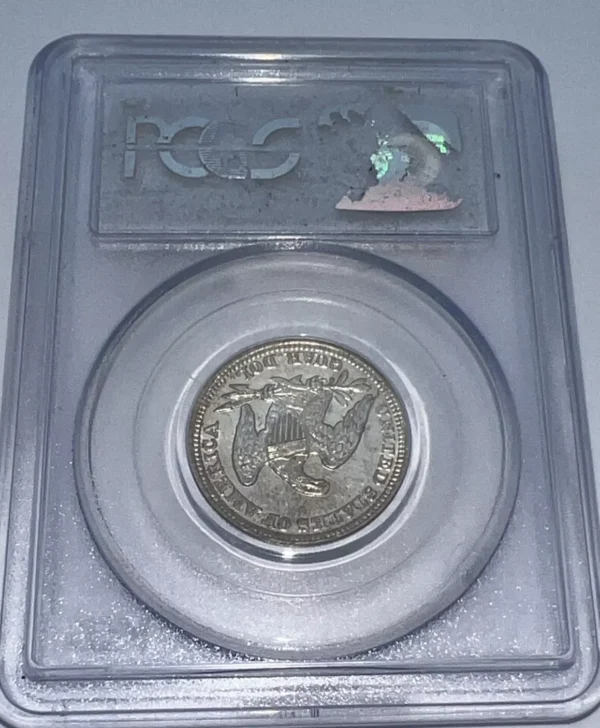 1857 P Liberty Seated Quarter Dollar Early Blue Label