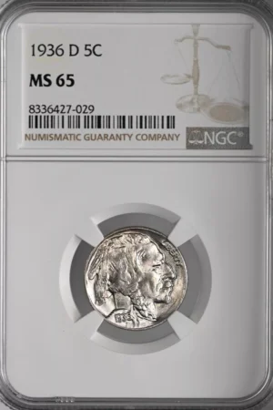 1936-D 5C BUFFALO NICKEL "DENVER MINT" NGC MS65