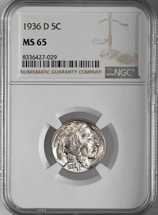 1936-D 5C BUFFALO NICKEL "DENVER MINT" NGC MS65
